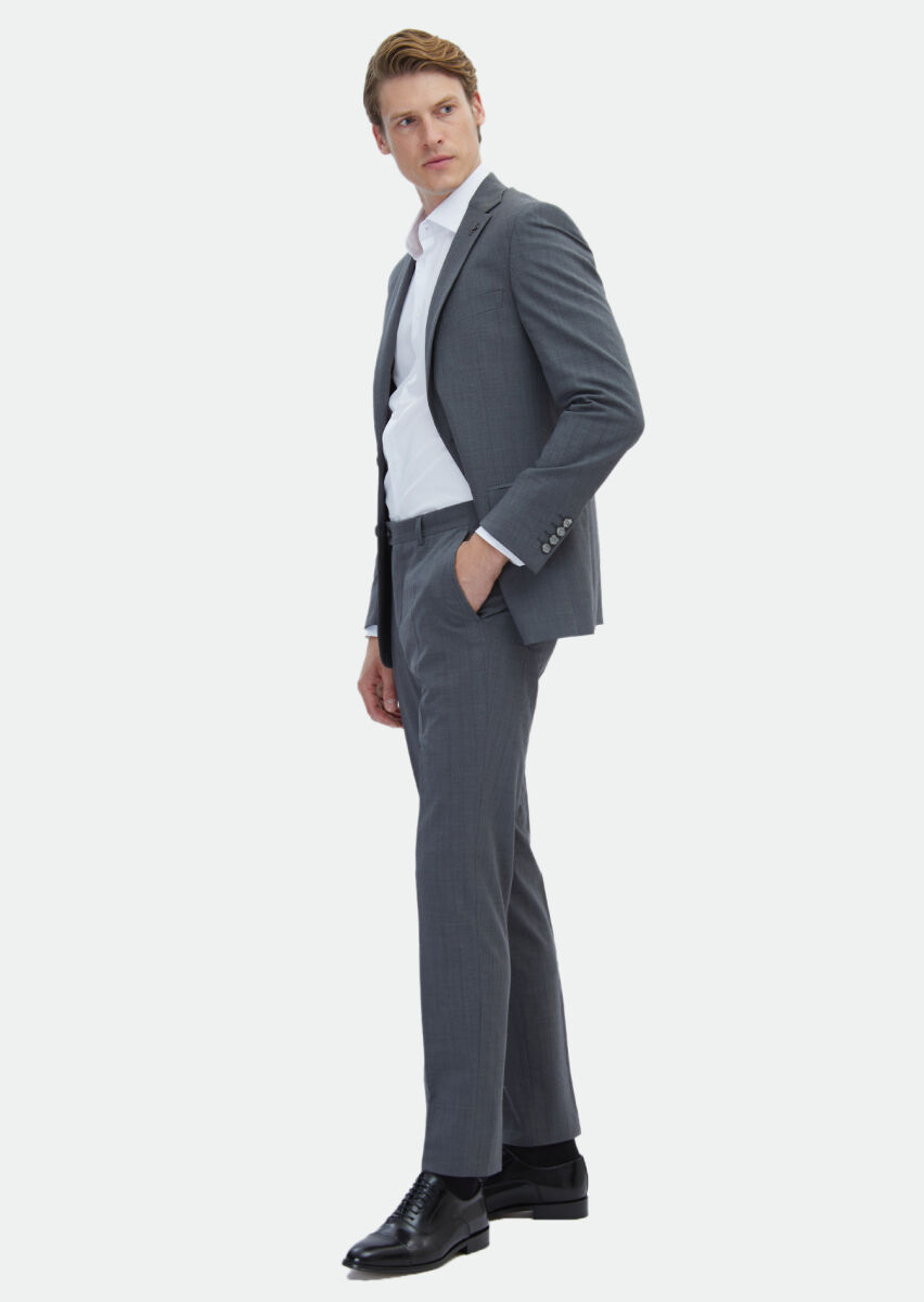 Grey Striped Modern Fit Wool Blended Suit - 3