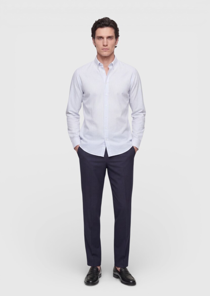 Grey Striped Regular Fit Long Weaving Classical Silk Blended Shirt - 3