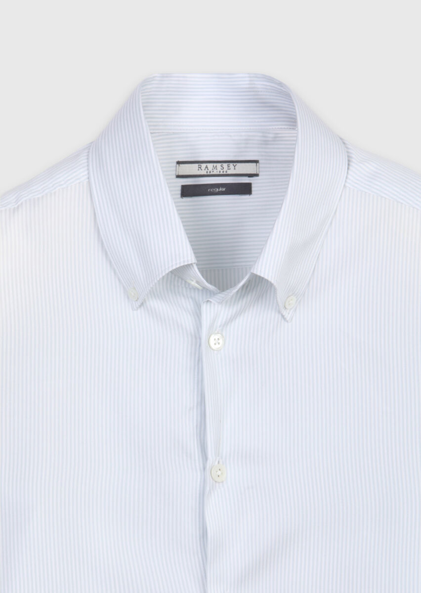 Grey Striped Regular Fit Long Weaving Classical Silk Blended Shirt - 6