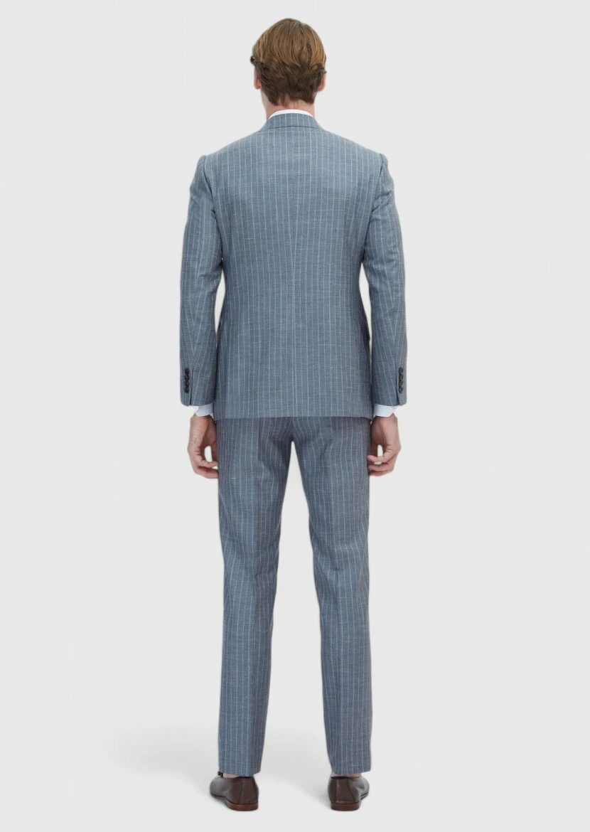 Grey Striped Regular Fit Silk Blended Suit - 6