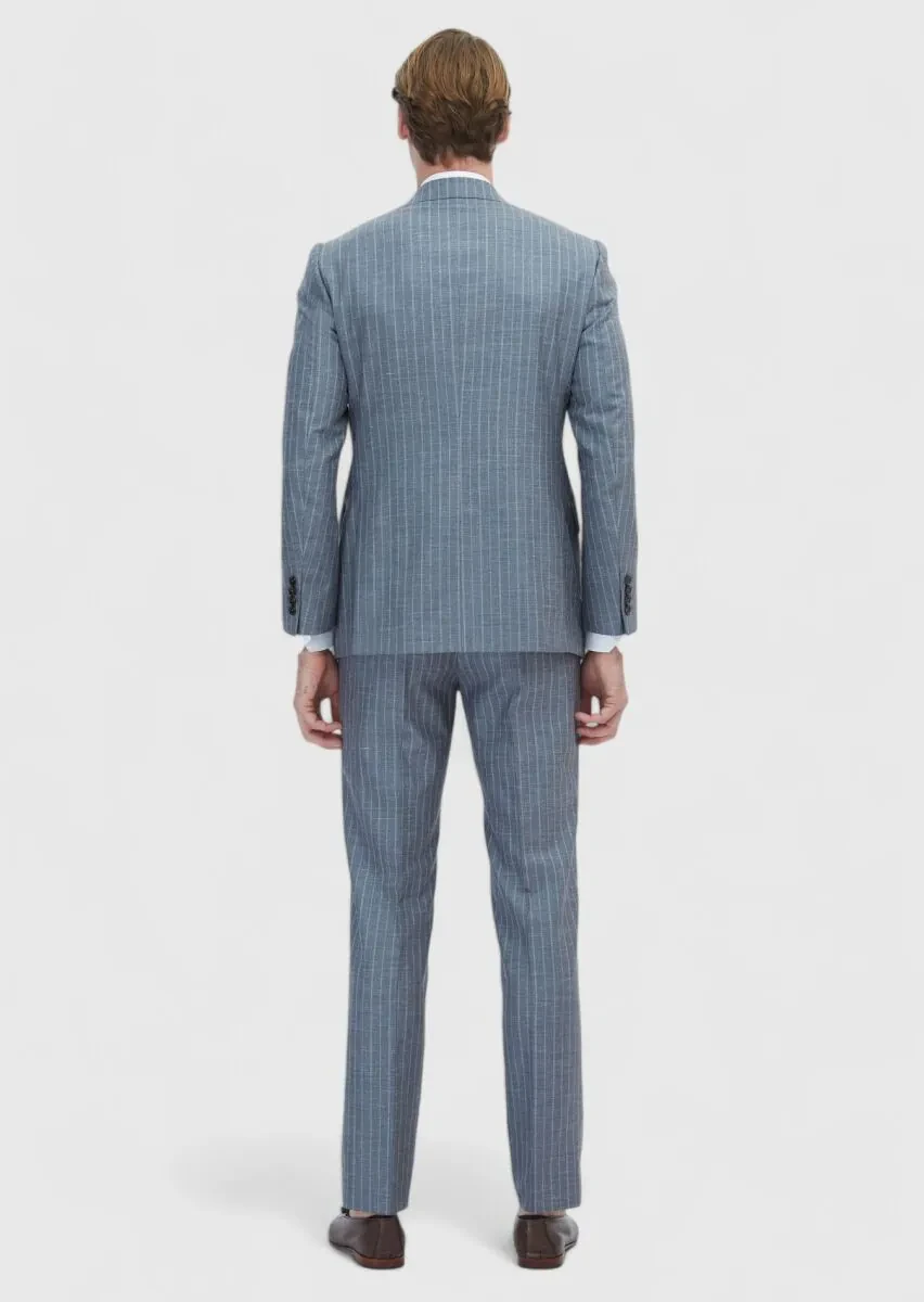 Grey Striped Regular Fit Silk Blended Suit - 6