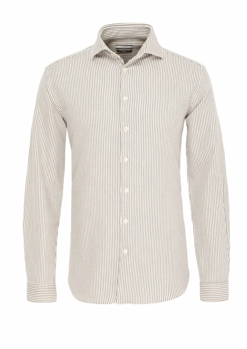 Grey Striped Regular Fit Weaving Casual Cotton Blended Shirt - 1
