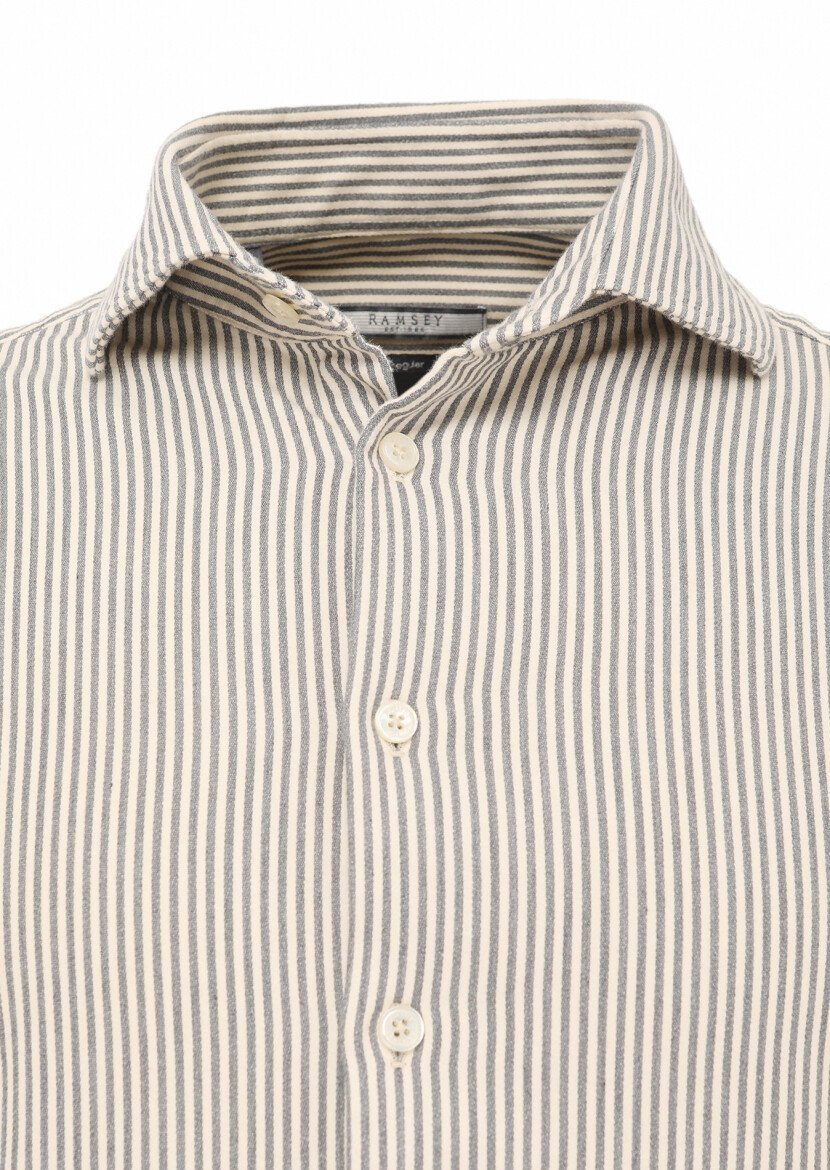 Grey Striped Regular Fit Weaving Casual Cotton Blended Shirt - 2