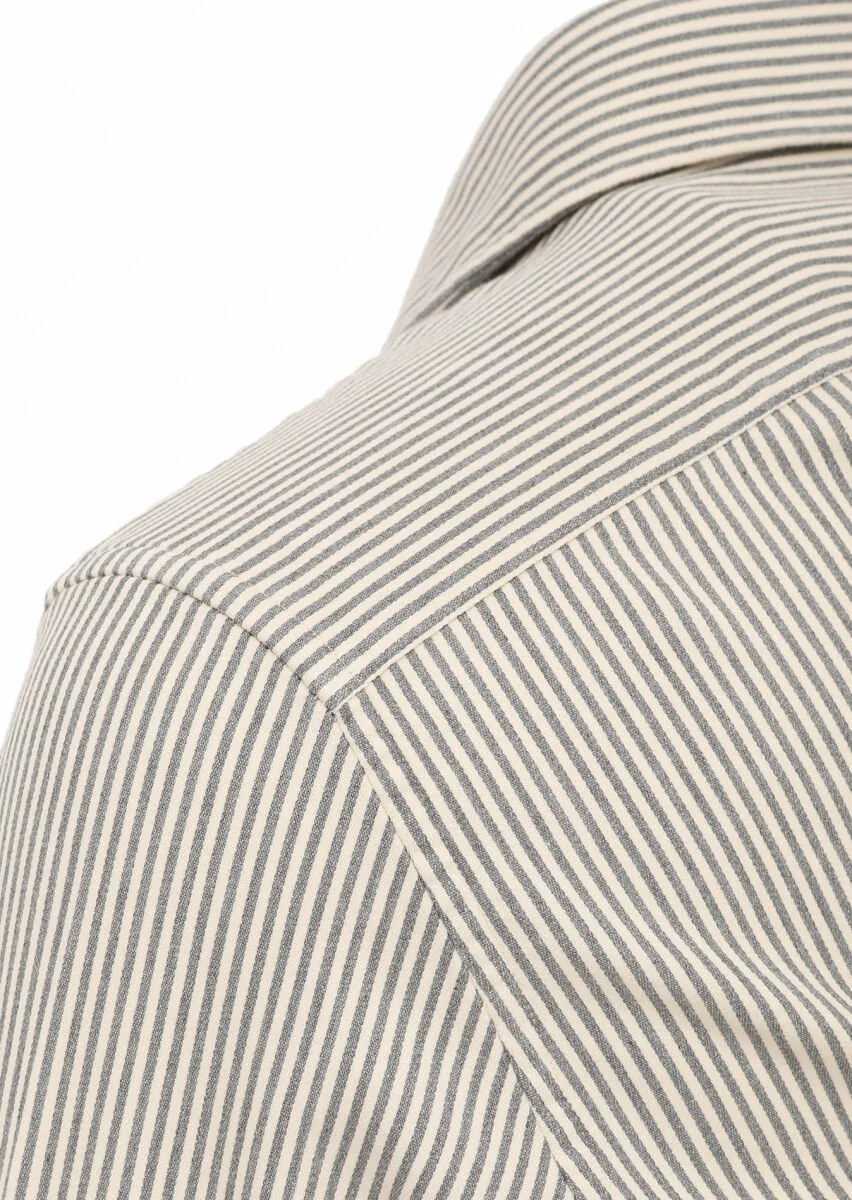 Grey Striped Regular Fit Weaving Casual Cotton Blended Shirt - 3