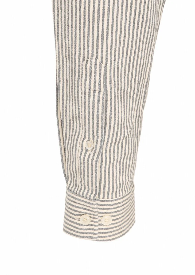 Grey Striped Regular Fit Weaving Casual Cotton Blended Shirt - 4