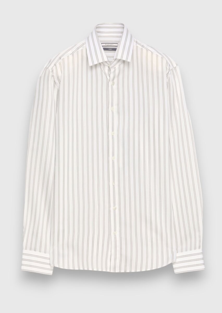 Grey Striped Regular Fit Weaving Casual Silk Blended Shirt - 6