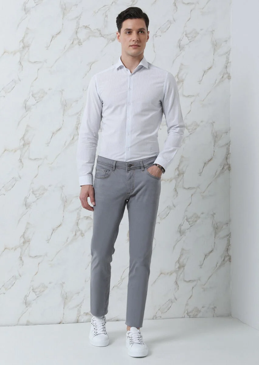 Grey Striped Slim Fit Weaving Casual Cotton Blended Shirt - 3