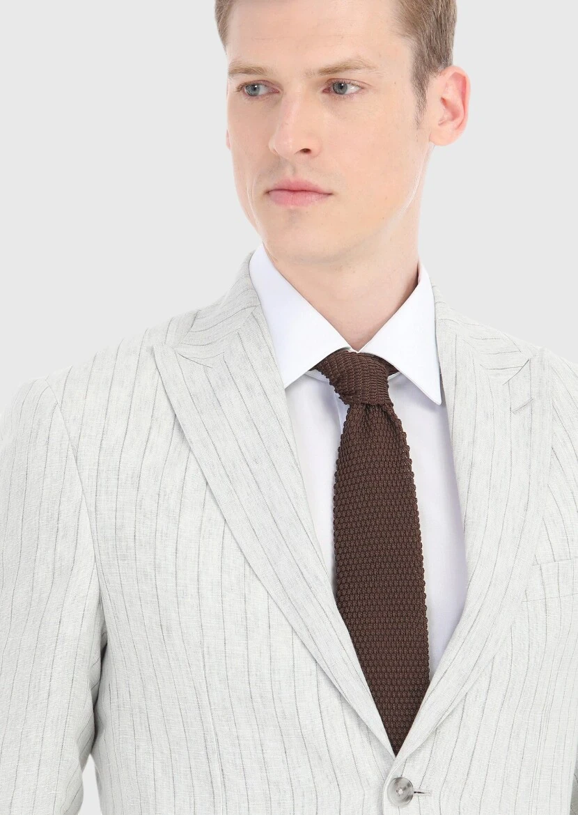 Grey Striped Zeroweight Slim Fit 100% Linen Suit - 3