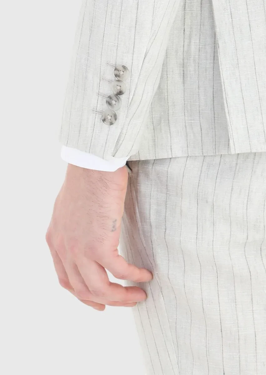 Grey Striped Zeroweight Slim Fit 100% Linen Suit - 4