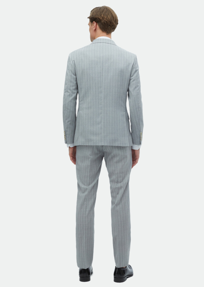 Grey Striped Zeroweight Slim Fit 100% Wool Suit - 6