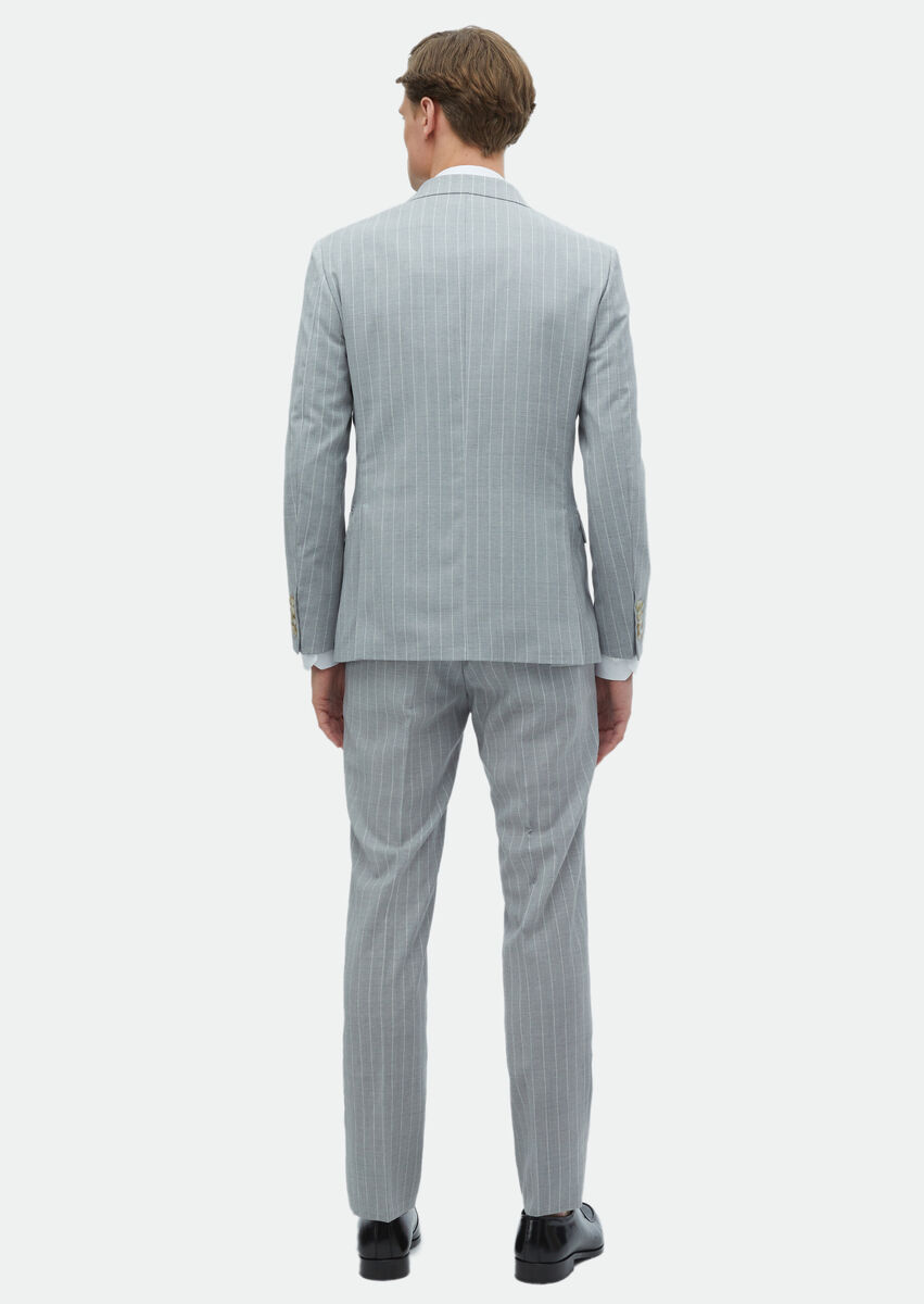 Grey Striped Zeroweight Slim Fit 100% Wool Suit - 6