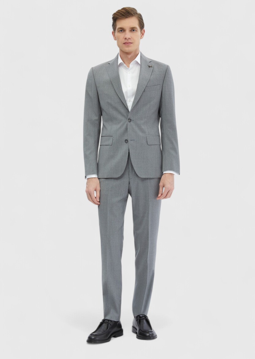 Grey Striped Zeroweight Slim Fit 100% Wool Suit - RAMSEY