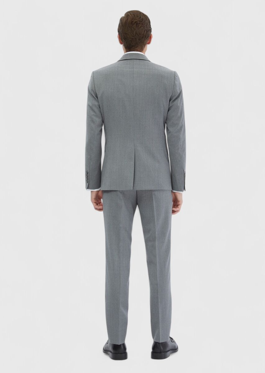 Grey Striped Zeroweight Slim Fit 100% Wool Suit - 6