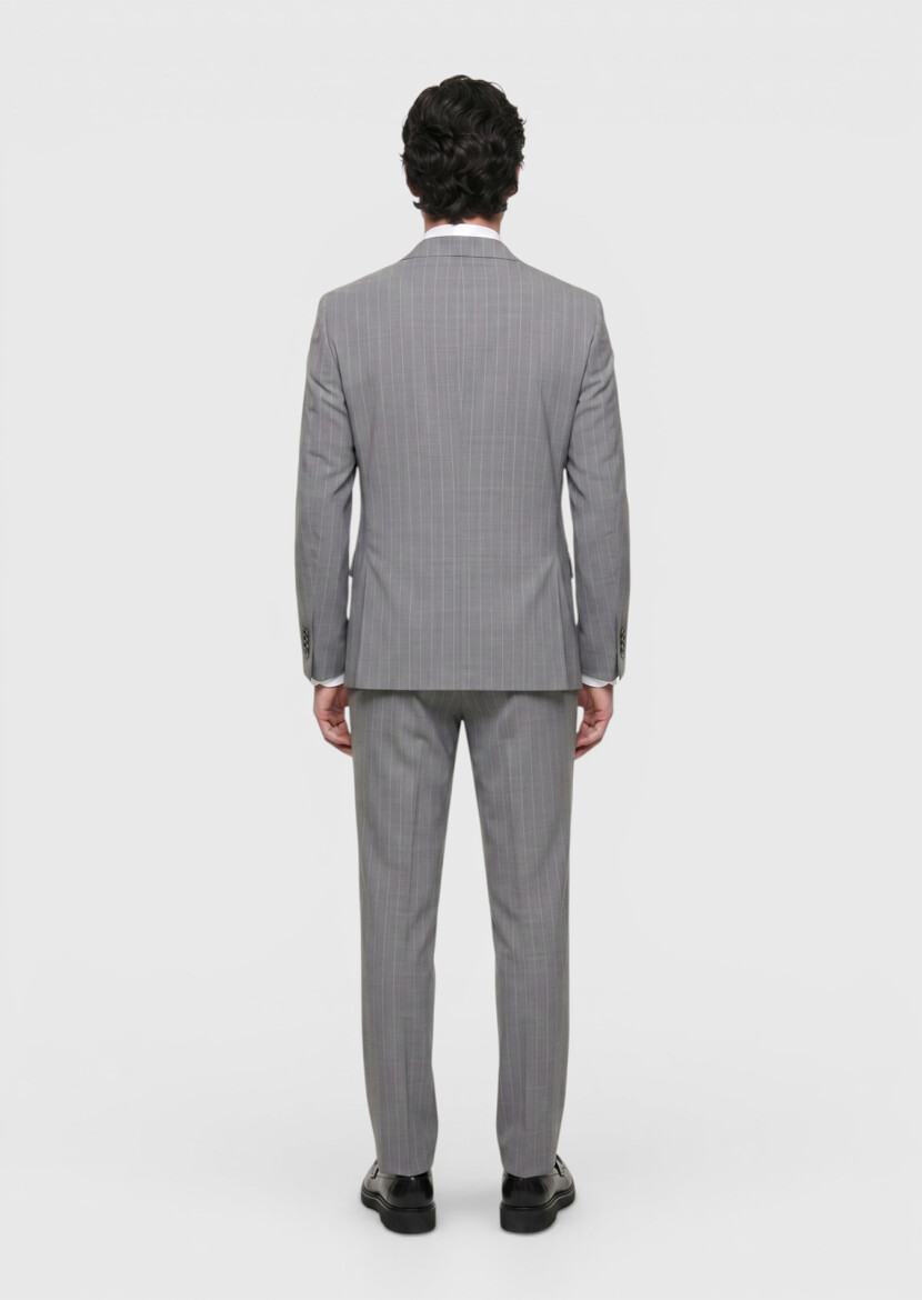 Grey Striped Zeroweight Slim Fit 100% Wool Suit - 5