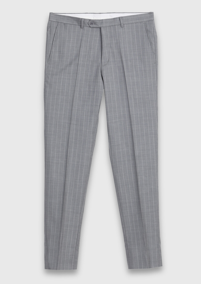 Grey Striped Zeroweight Slim Fit 100% Wool Suit - 7