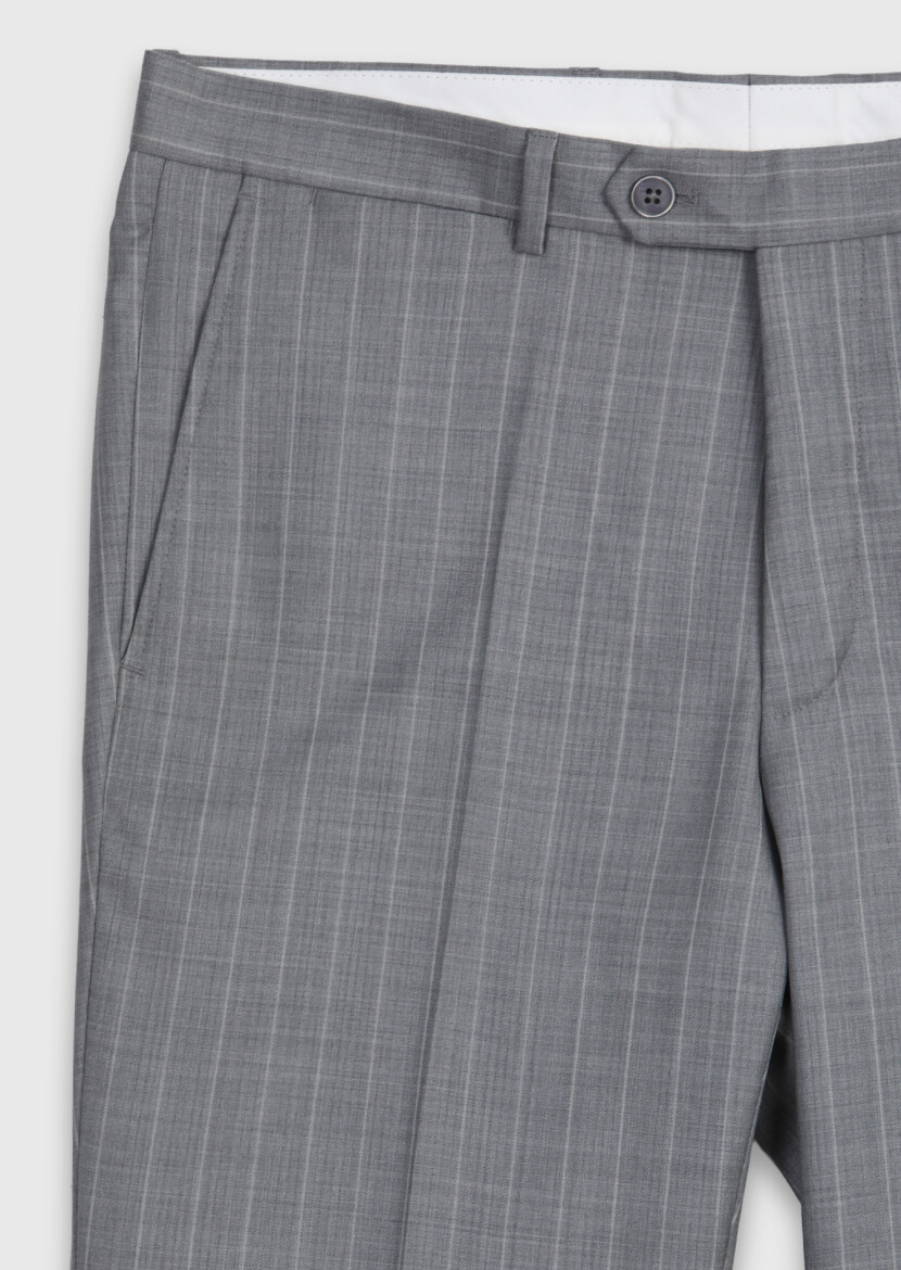 Grey Striped Zeroweight Slim Fit 100% Wool Suit - 10