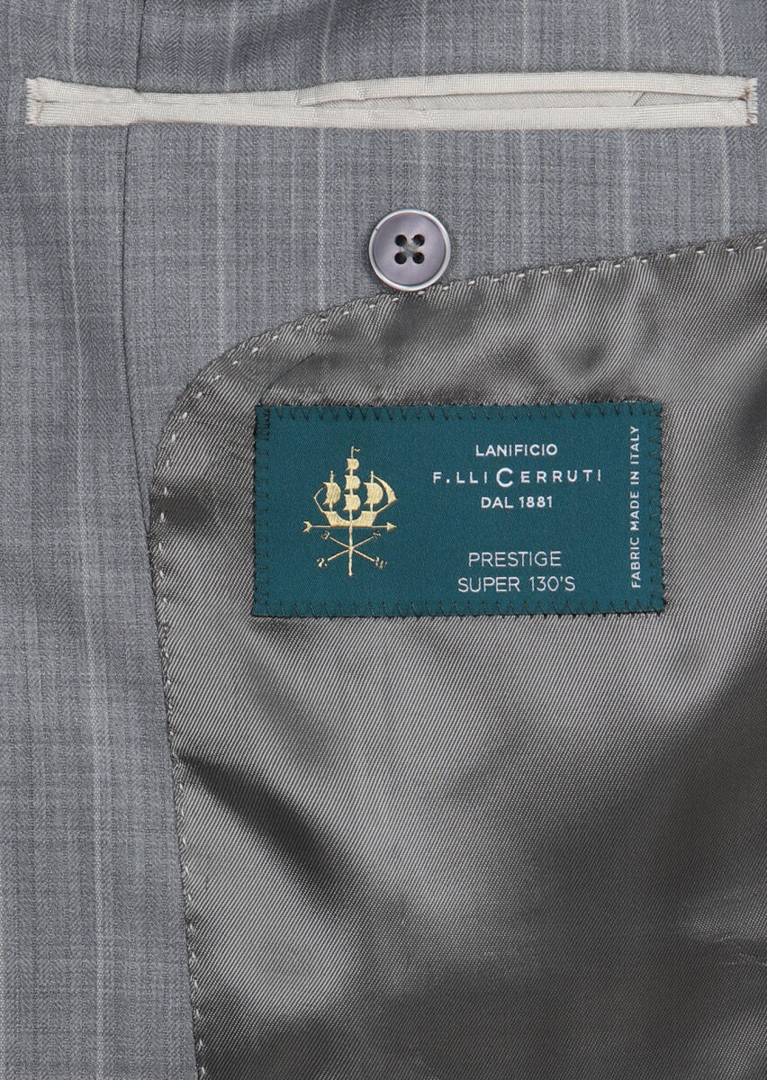 Grey Striped Zeroweight Slim Fit 100% Wool Suit - 11