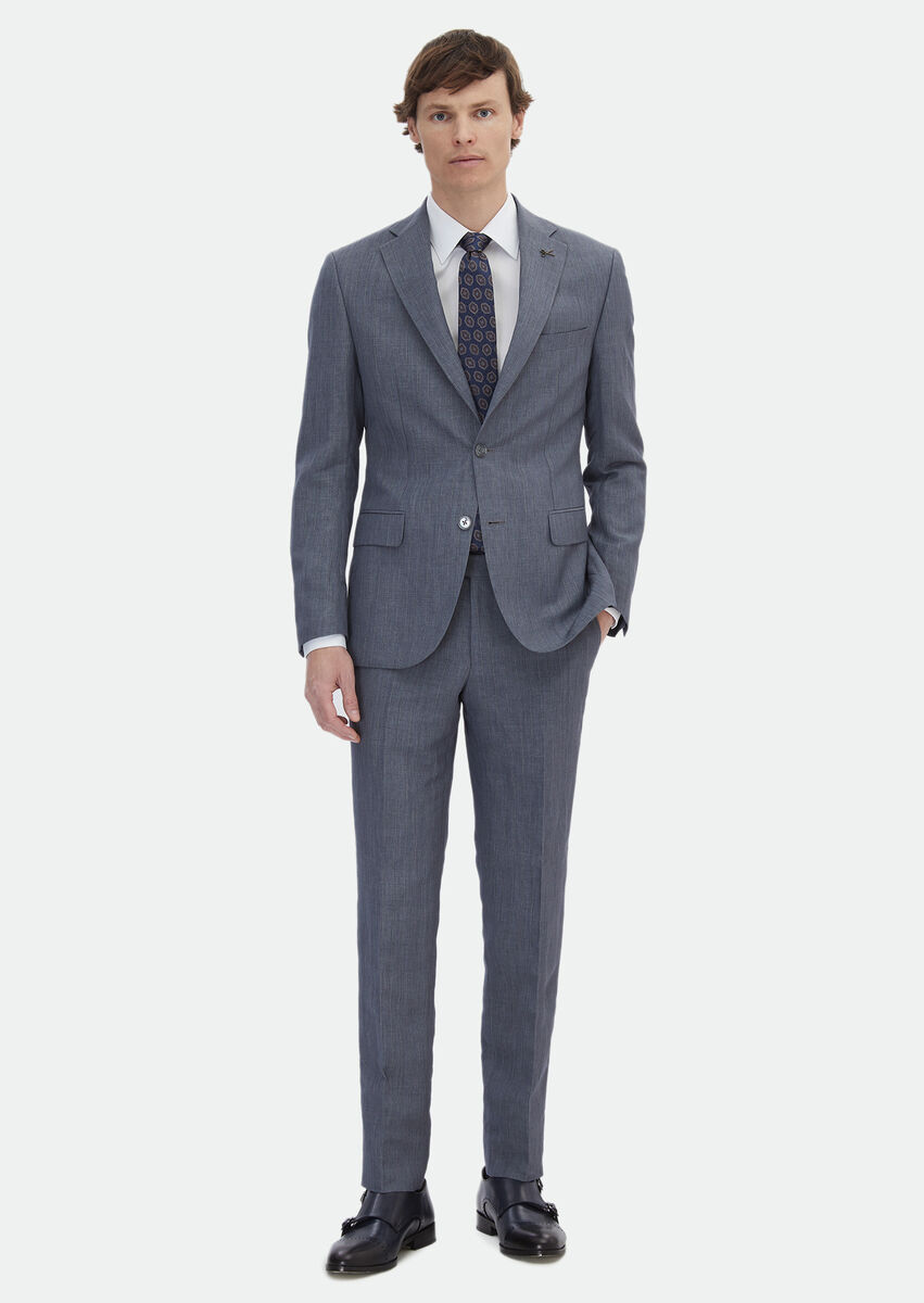 Grey Striped Zeroweight Slim Fit Linen Blended Suit - 2