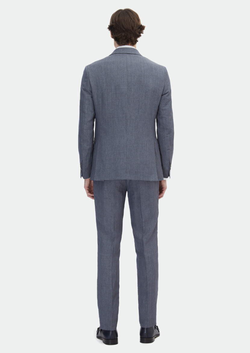 Grey Striped Zeroweight Slim Fit Linen Blended Suit - 7