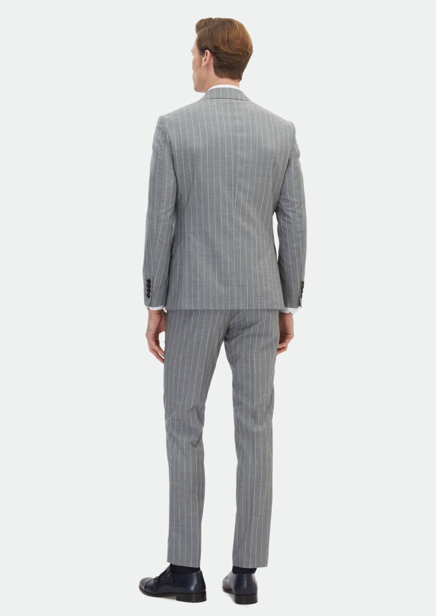 Grey Striped Zeroweight Slim Fit Silk Blended Suit - 6