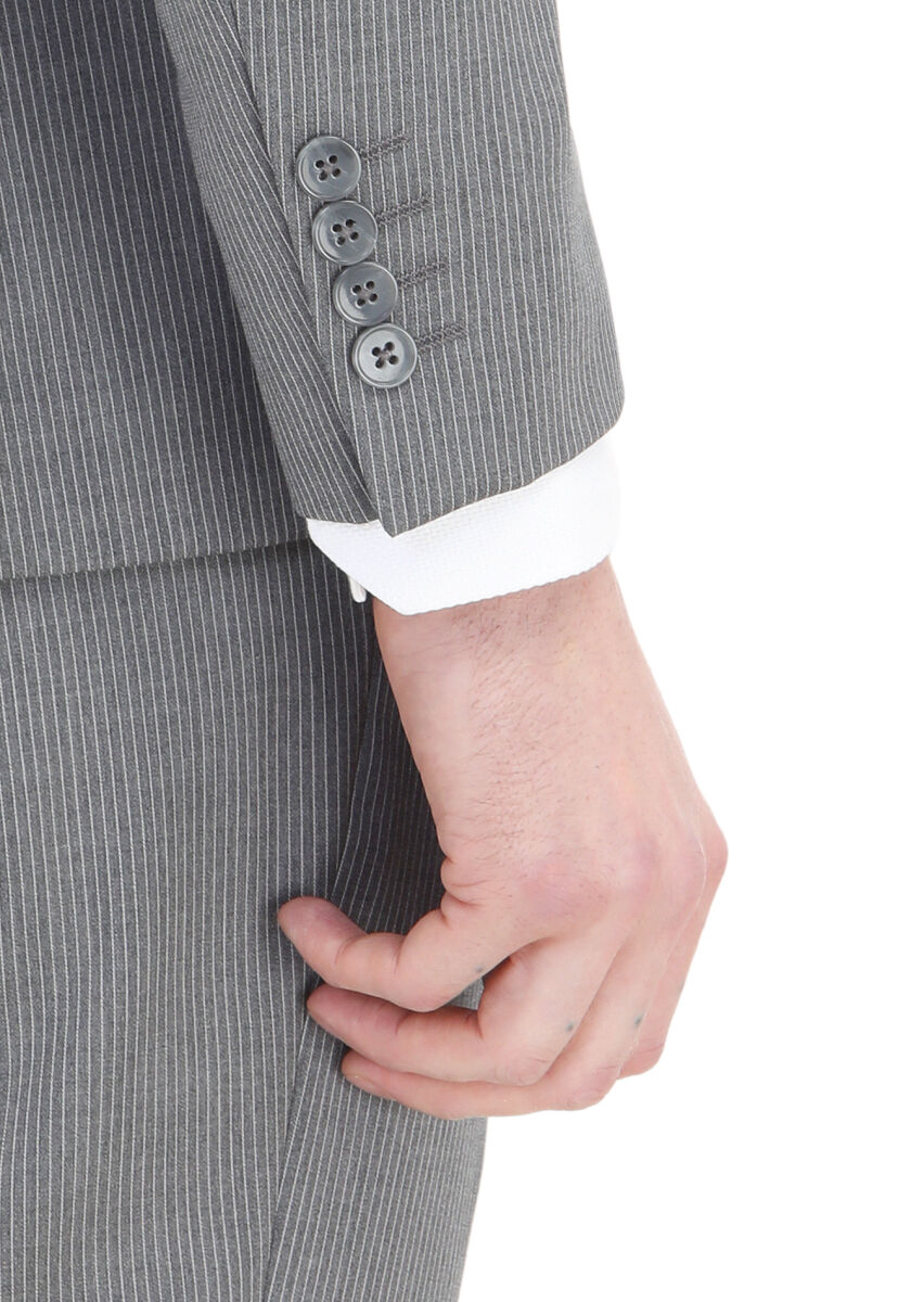 Grey Striped Zeroweight Slim Fit Wool Blended Suit - 3