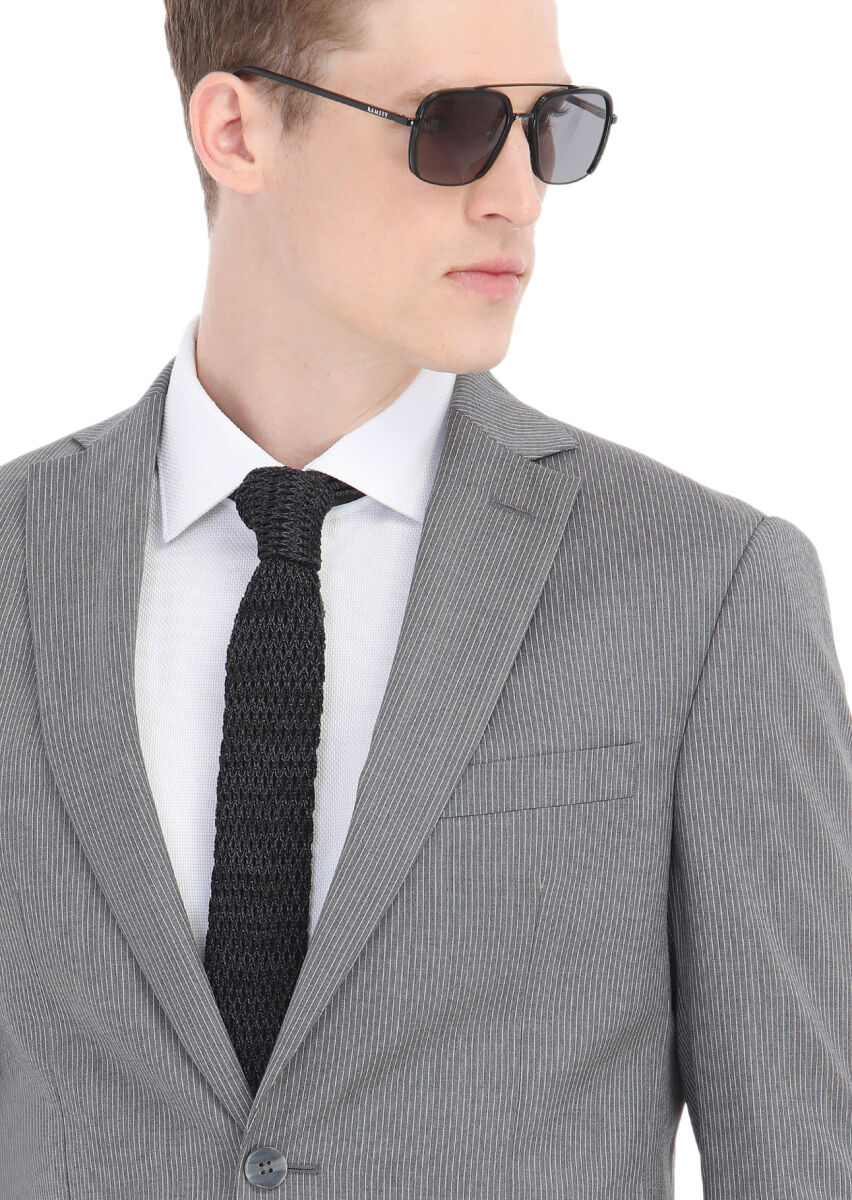 Grey Striped Zeroweight Slim Fit Wool Blended Suit - 3