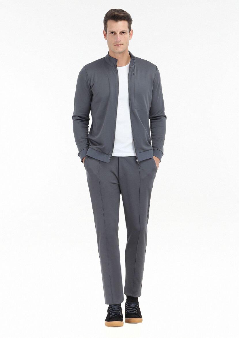 Grey Turtleneck Plain Sweatshirt - 1