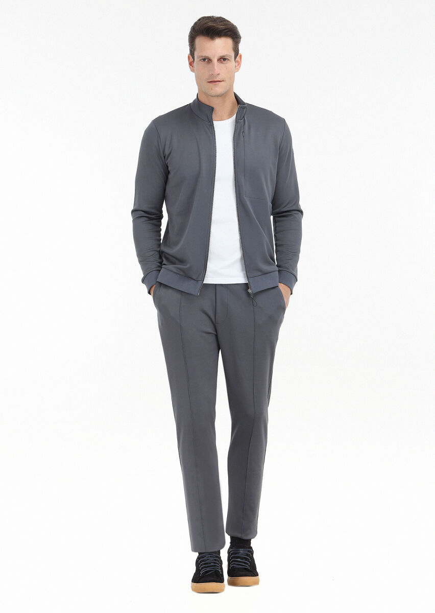 Grey Turtleneck Plain Sweatshirt - 1