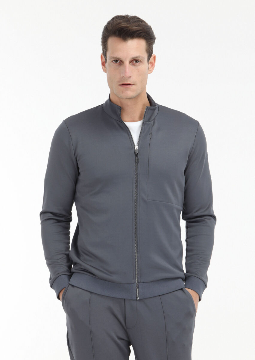 Grey Turtleneck Plain Sweatshirt - 2