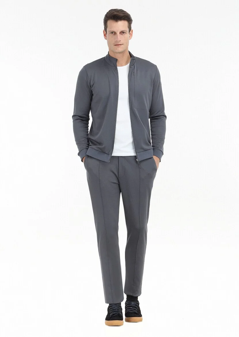 Grey Turtleneck Plain Sweatshirt - 1