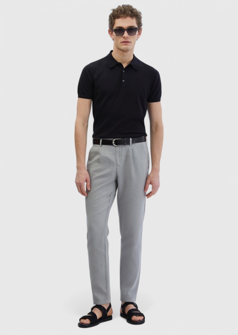 Grey Weaving Jogging Fit Casual 100% Linen Trousers - RAMSEY