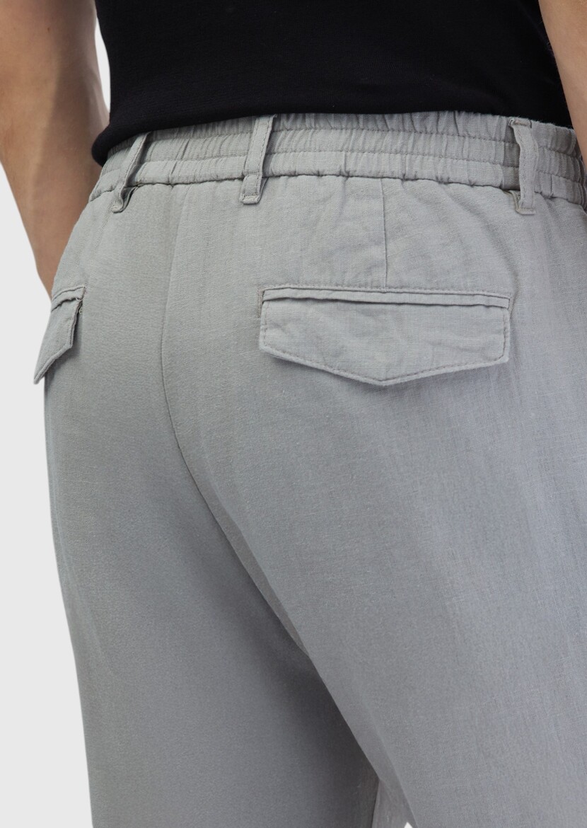 Grey Weaving Jogging Fit Casual 100% Linen Trousers - 4