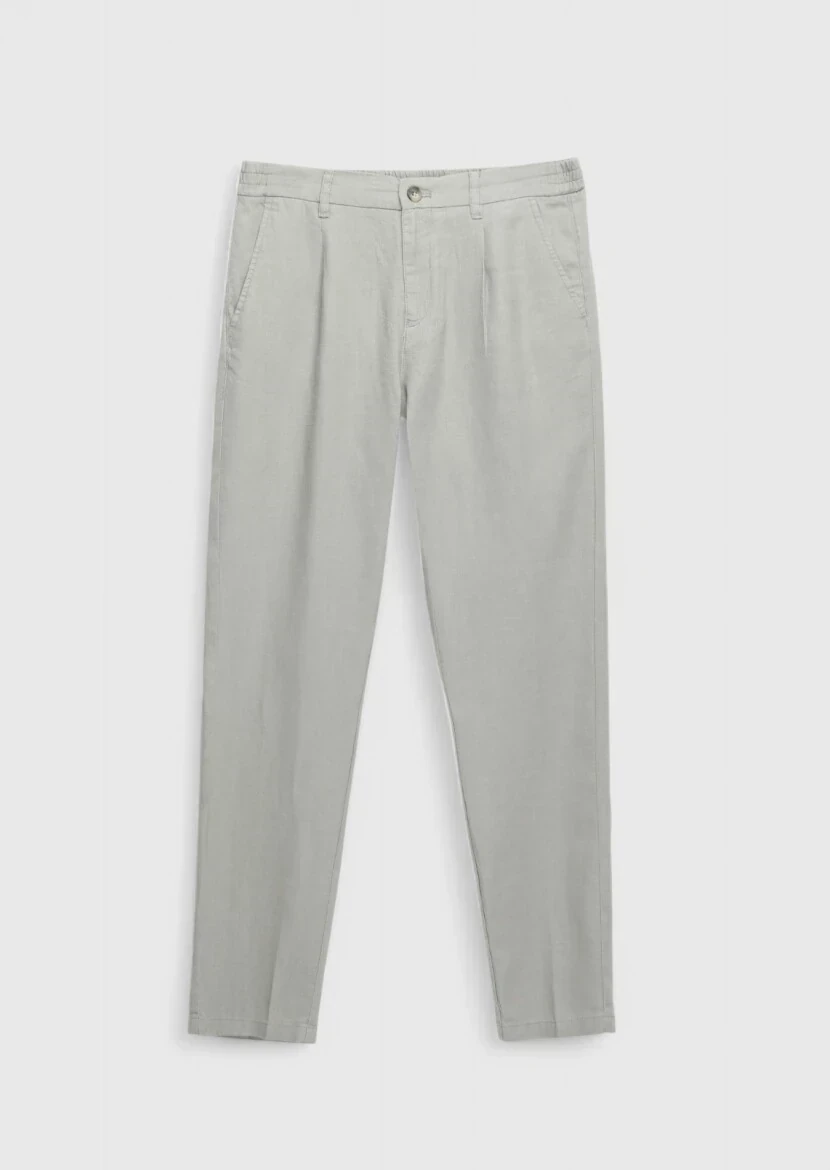 Grey Weaving Jogging Fit Casual 100% Linen Trousers - 6