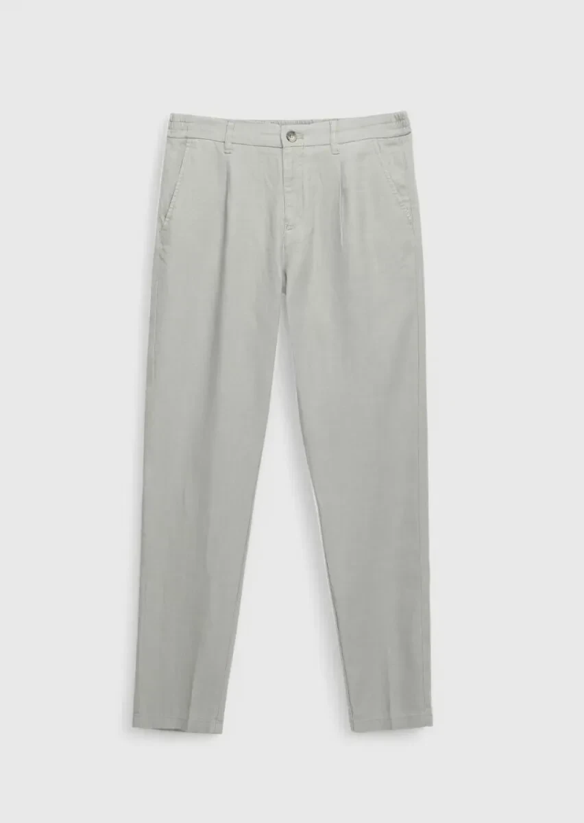 Grey Weaving Jogging Fit Casual 100% Linen Trousers - 6