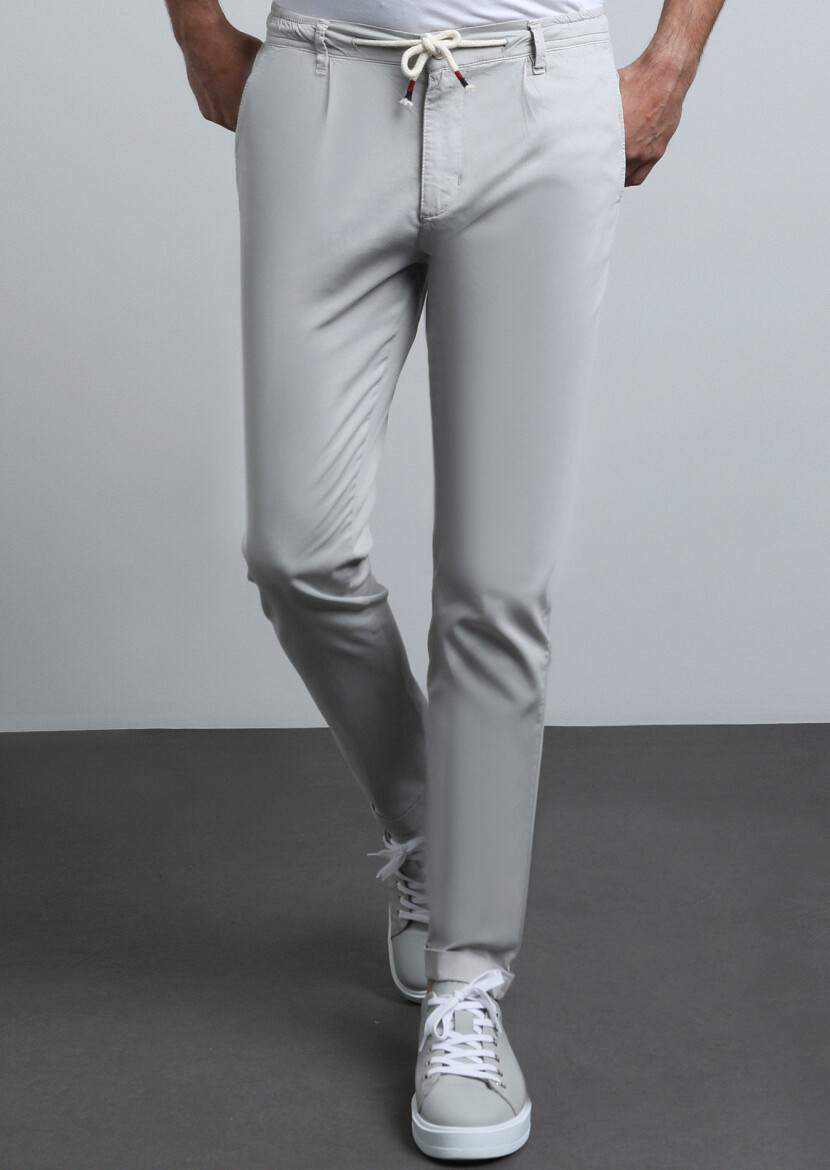 Grey Weaving Jogging Fit Casual Cotton Blended Trousers - 1