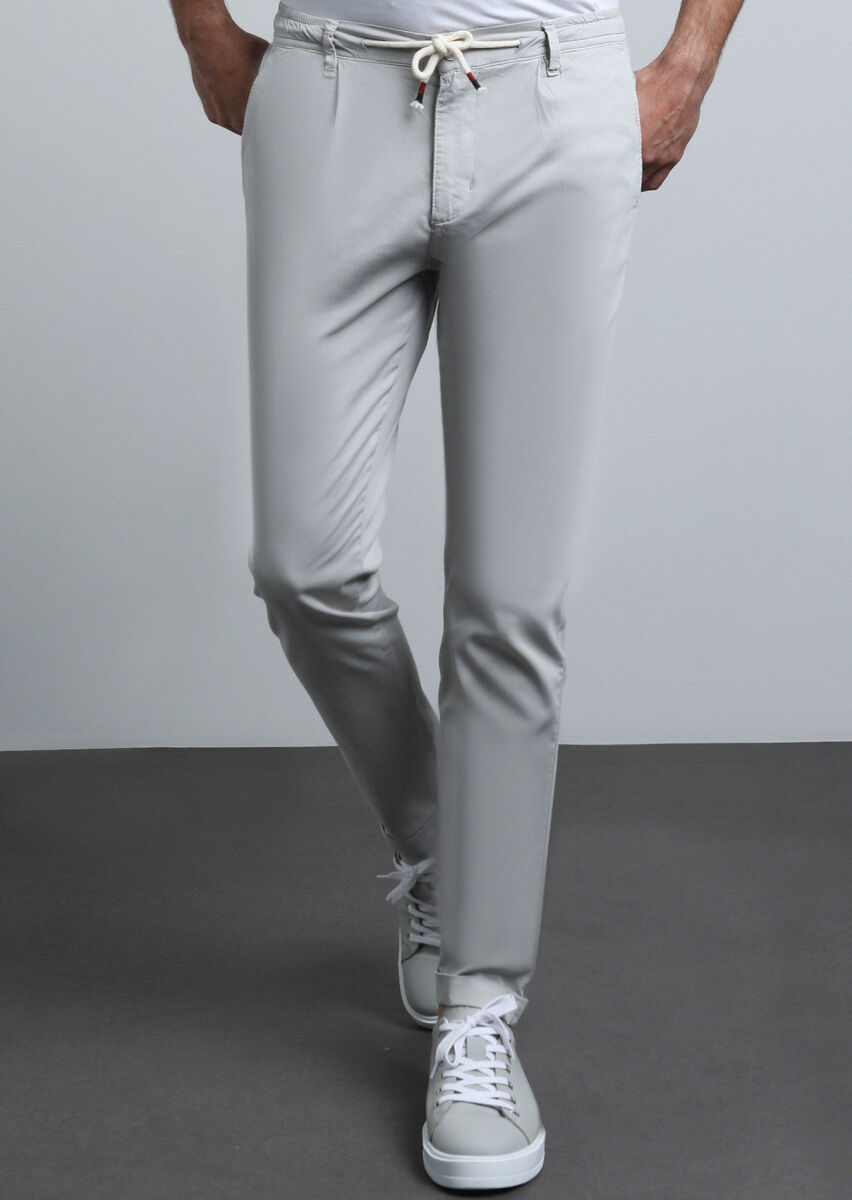 Grey Weaving Jogging Fit Casual Cotton Blended Trousers - 1