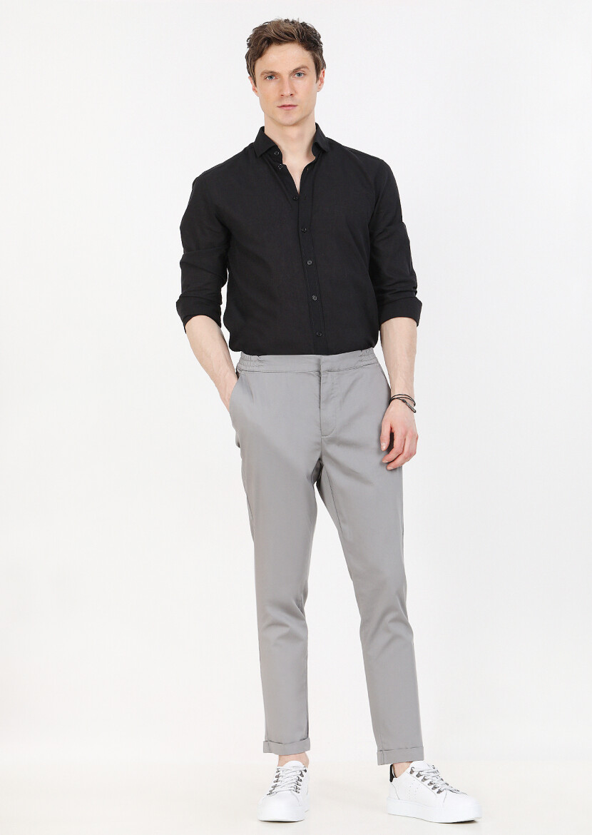 Grey Weaving Jogging Fit Casual Cotton Blended Trousers - 3