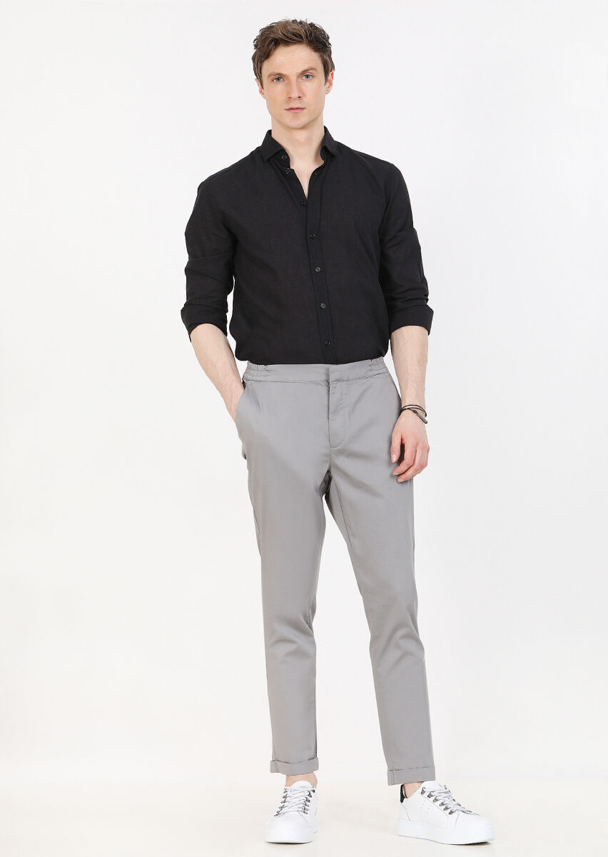 Grey Weaving Jogging Fit Casual Cotton Blended Trousers - 3