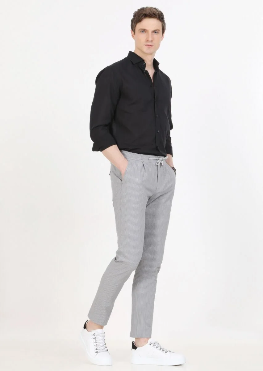 Grey Weaving Jogging Fit Casual Cotton Blended Trousers - 2