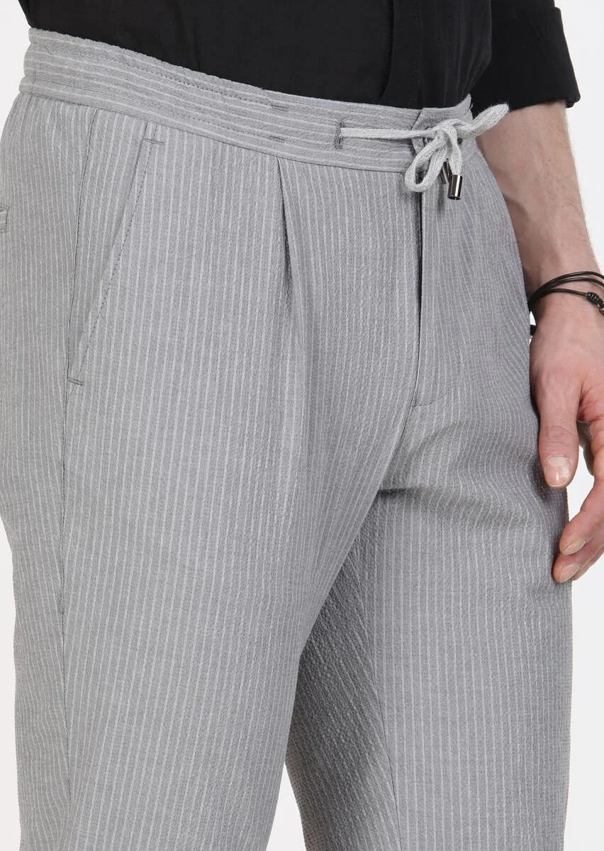 Grey Weaving Jogging Fit Casual Cotton Blended Trousers - 3