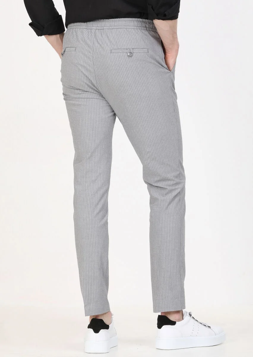Grey Weaving Jogging Fit Casual Cotton Blended Trousers - 4