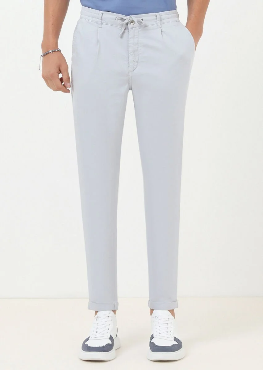 Grey Weaving Jogging Fit Casual Cotton Blended Trousers - 1