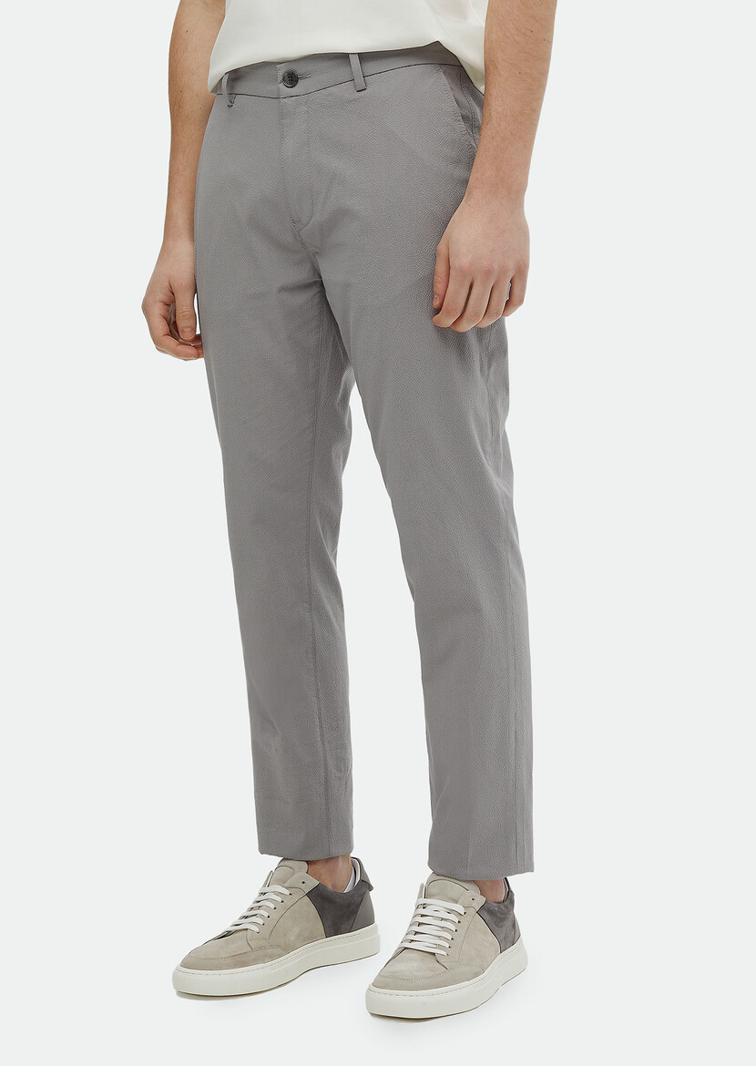 Grey Weaving Jogging Fit Casual Cotton Blended Trousers - 2