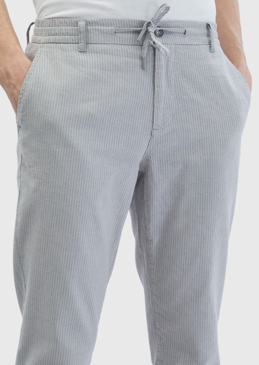 Grey Weaving Jogging Fit Casual Cotton Blended Trousers - 4