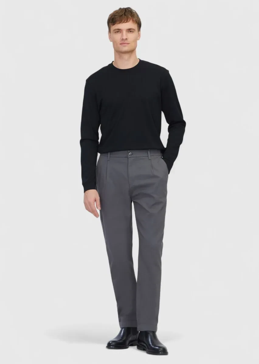 Grey Weaving Jogging Fit Casual Cotton Blended Trousers - 1