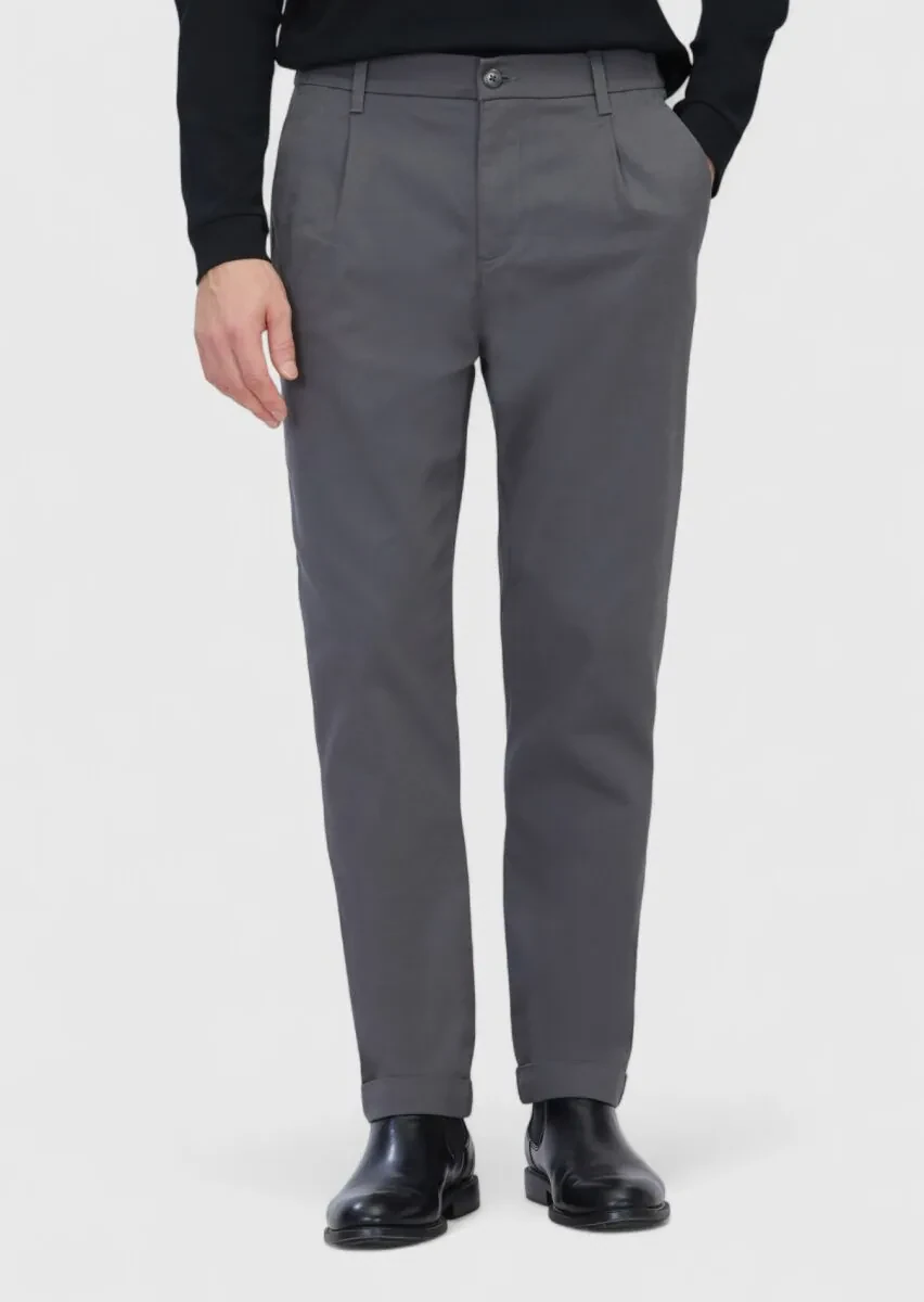 Grey Weaving Jogging Fit Casual Cotton Blended Trousers - 2