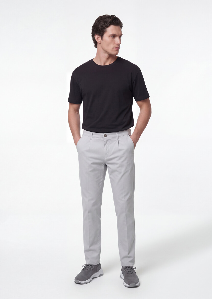 Grey Weaving Jogging Fit Casual Cotton Blended Trousers - RAMSEY