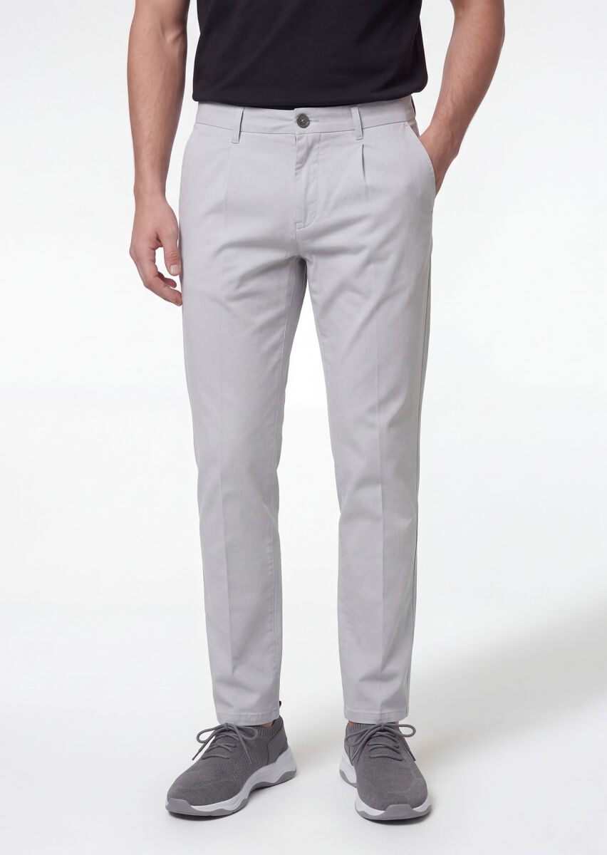 Grey Weaving Jogging Fit Casual Cotton Blended Trousers - 2