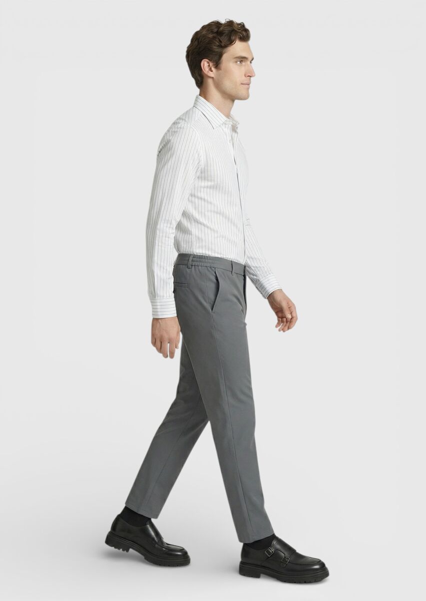 Grey Weaving Jogging Fit Casual Cotton Blended Trousers - 2