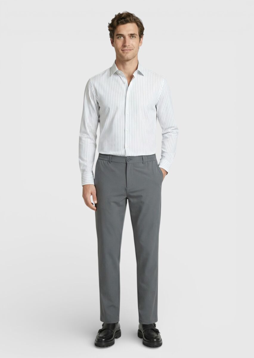 Grey Weaving Jogging Fit Casual Cotton Blended Trousers - 1